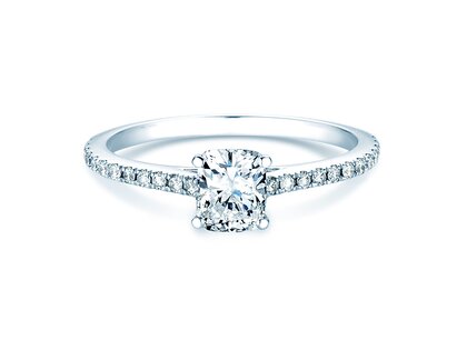 Anillo de compromiso Cushion Pavé en 14K oro blanco con diamantes 1,22ct G/SI