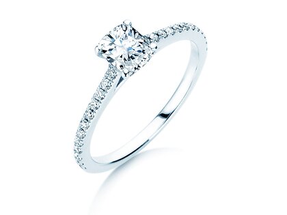 Anillo de compromiso Cushion Pavé en 14K oro blanco con diamantes 1,22ct G/SI