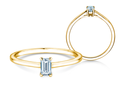 Anillo de compromiso Emerald Cross en 18K oro amarillo con diamante 0,20ct G/VS