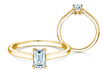 Anillo de compromiso Emerald Cross en 9K oro amarillo con diamante de laboratorio 1,00ct E/VS