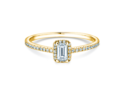 Anillo de compromiso Emerald Halo Pavé en 14K oro amarillo con diamantes 0,75ct G/VS