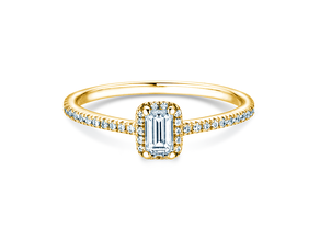 Anillo de compromiso Emerald Halo Pavé en 14K oro amarillo con diamantes 0,75ct G/VS