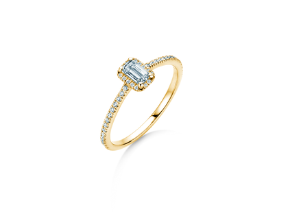 Anillo de compromiso Emerald Halo Pavé en 14K oro amarillo con diamantes 0,75ct G/VS