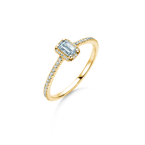 Anillo de compromiso Emerald Halo Pavé en 14K oro amarillo con diamantes 0,75ct G/VS