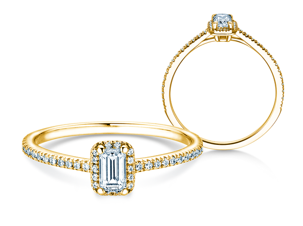 Anillo de compromiso Emerald Halo Pavé en 14K oro amarillo con diamantes 0,75ct G/VS