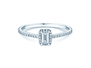 Anillo de compromiso Emerald Halo Pavé en 14K oro blanco con diamantes 0,75ct G/VS