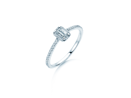 Anillo de compromiso Emerald Halo Pavé en 14K oro blanco con diamantes 0,75ct G/VS