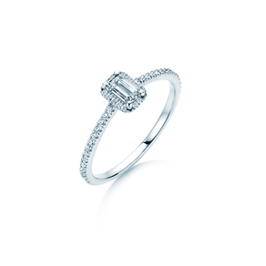 Anillo de compromiso Emerald Halo Pavé en 14K oro blanco con diamantes 0,75ct G/VS