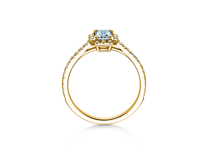 Anillo de compromiso Emerald Halo Pavé en 14K oro amarillo con diamantes 1,47ct G/VS
