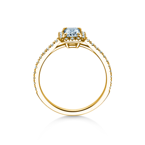 Anillo de compromiso Emerald Halo Pavé en 14K oro amarillo con diamantes 1,47ct G/VS