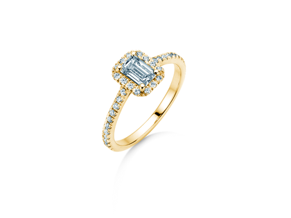 Anillo de compromiso Emerald Halo Pavé en 14K oro amarillo con diamantes 1,47ct G/VS