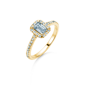 Anillo de compromiso Emerald Halo Pavé en 14K oro amarillo con diamantes 1,47ct G/VS