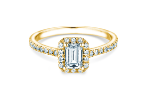 Anillo de compromiso Emerald Halo Pavé en 14K oro amarillo con diamantes 1,47ct G/VS
