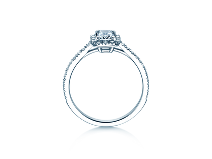 Anillo de compromiso Emerald Halo Pavé en 14K oro blanco con diamantes 1,08ct G/VS