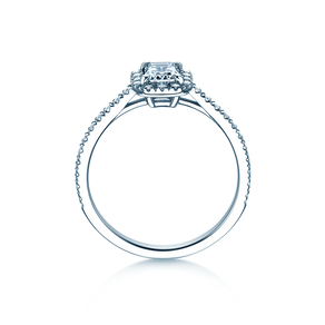 Anillo de compromiso Emerald Halo Pavé en 14K oro blanco con diamantes 1,08ct G/VS