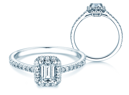 Anillo de compromiso Emerald Halo Pavé