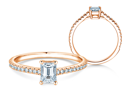 Anillo de compromiso Emerald Pavé en 14K oro rosa con diamantes 0,40ct G/VS