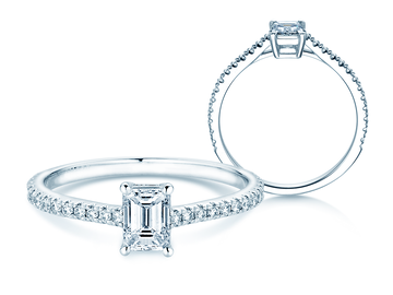 Anillo de compromiso Emerald Pavé en 9K oro blanco con diamantes 0,40ct G/VS