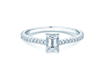 Anillo de compromiso Emerald Pavé en 14K oro blanco con diamantes 0,40ct G/VS