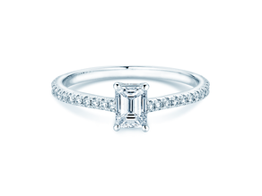Anillo de compromiso Emerald Pavé en 14K oro blanco con diamantes 0,40ct G/VS