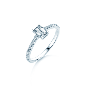 Anillo de compromiso Emerald Pavé en 14K oro blanco con diamantes 0,40ct G/VS