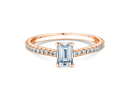 Anillo de compromiso Emerald Pavé en oro rosa