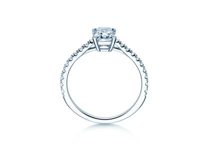 Anillo de compromiso Emerald Pavé en 14K oro blanco con diamantes 1,30ct G/VS