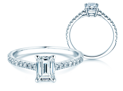 Anillo de compromiso Emerald Pavé en platino