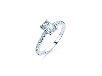 Anillo de compromiso Emerald Pavé en 14K oro blanco con diamantes 1,30ct G/VS