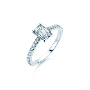 Anillo de compromiso Emerald Pavé en 14K oro blanco con diamantes 1,30ct G/VS