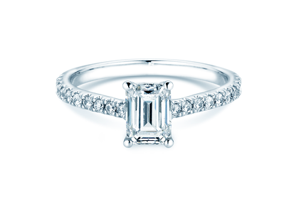 Anillo de compromiso Emerald Pavé en 14K oro blanco con diamantes 1,30ct G/VS