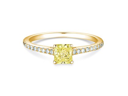 Anillo de compromiso Fancy Yellow Cushion Pavé en 14K oro amarillo con diamantes 0,77ct G/SI