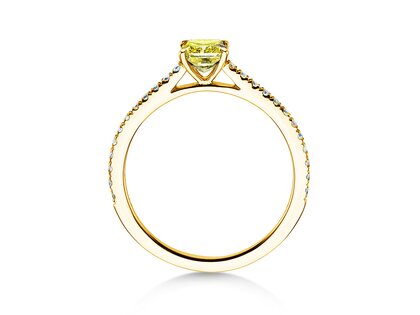 Anillo de compromiso Fancy Yellow Cushion Pavé en 14K oro amarillo con diamantes 0,77ct G/SI