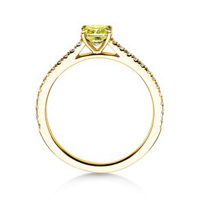 Anillo de compromiso Fancy Yellow Cushion Pavé en 14K oro amarillo con diamantes 0,77ct G/SI