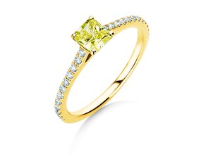 Anillo de compromiso Fancy Yellow Cushion Pavé en 14K oro amarillo con diamantes 0,77ct G/SI