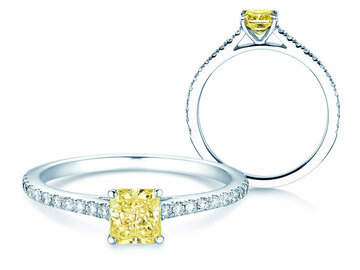 Anillo de compromiso Fancy Yellow Cushio