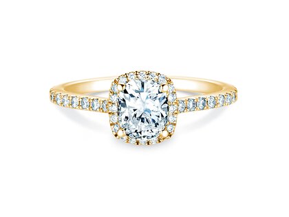 Anillo de compromiso Halo Cushion Pavé en 9K oro amarillo con diamantes 1,30ct G/SI