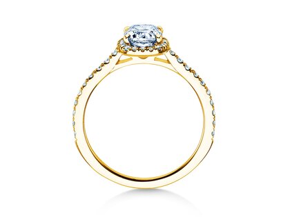 Anillo de compromiso Halo Cushion Pavé en 9K oro amarillo con diamantes 1,30ct G/SI