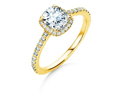 Anillo de compromiso Halo Cushion Pavé en 9K oro amarillo con diamantes 1,30ct G/SI