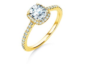 Anillo de compromiso Halo Cushion Pavé en 9K oro amarillo con diamantes 1,30ct G/SI