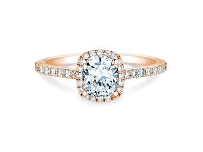 Anillo de compromiso Halo Cushion Pavé en 14K oro rosa con diamantes 0,50ct G/SI