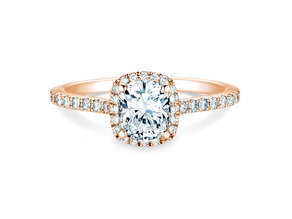 Anillo de compromiso Halo Cushion Pavé en 14K oro rosa con diamantes 0,50ct G/SI