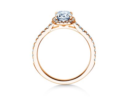 Anillo de compromiso Halo Cushion Pavé en 14K oro rosa con diamantes 0,50ct G/SI