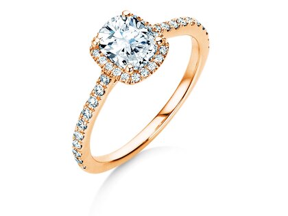 Anillo de compromiso Halo Cushion Pavé en 14K oro rosa con diamantes 0,50ct G/SI