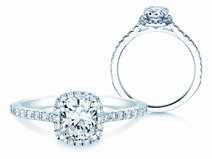 Anillo de compromiso Halo Cushion Pavé en 9K oro blanco con diamantes 0,50ct G/SI
