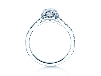 Anillo de compromiso Halo Cushion Pavé en 14K oro blanco con diamantes 1,30ct G/SI