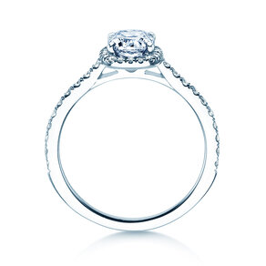 Anillo de compromiso Halo Cushion Pavé en 14K oro blanco con diamantes 1,30ct G/SI