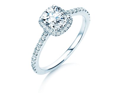 Anillo de compromiso Halo Cushion Pavé en 14K oro blanco con diamantes 1,30ct G/SI