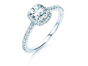 Anillo de compromiso Halo Cushion Pavé en 14K oro blanco con diamantes 1,30ct G/SI