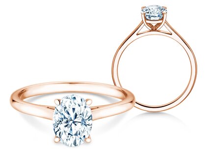 Anillo de compromiso Oval Cut en 18K oro rosa con diamante de laboratorio 1,00ct E/VS